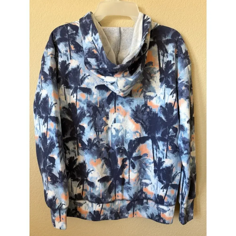 Justice Blue Palm Trees Sunsets Fleece Full Zip Up Hoodie Jacket Size L 12/14